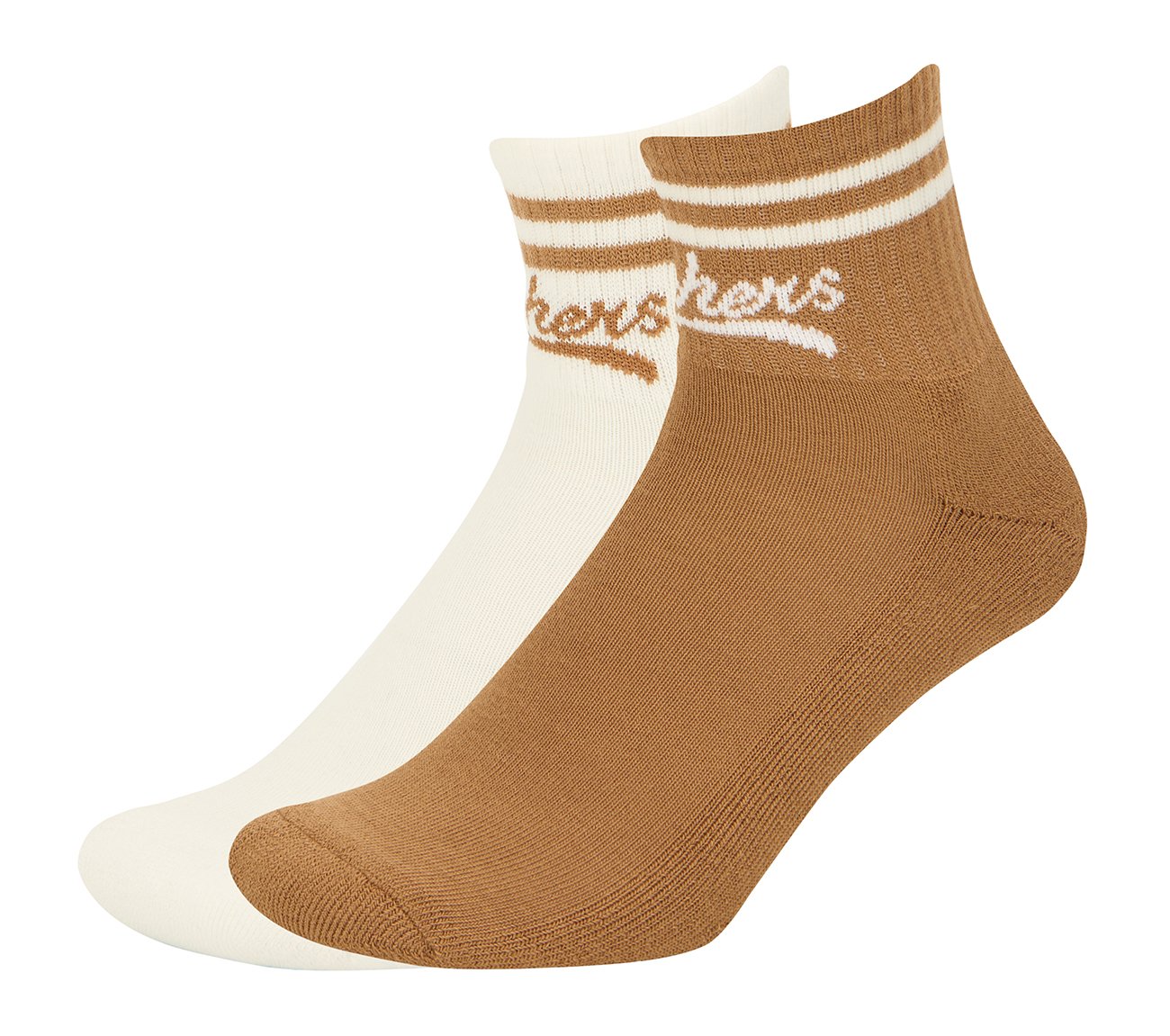 2PK WOMENS SOLID HALF TERRY ANKLE, BROWN/WHITE