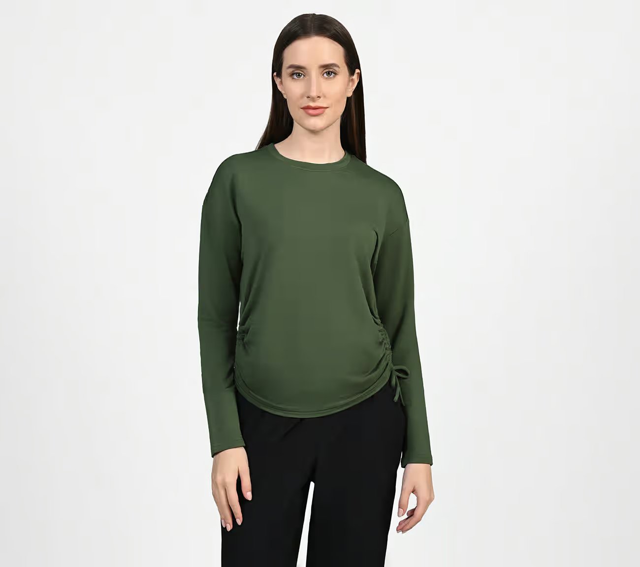 SKECHLUXE RENEW CREW, OLIVE/BLACK Apparels Lateral View
