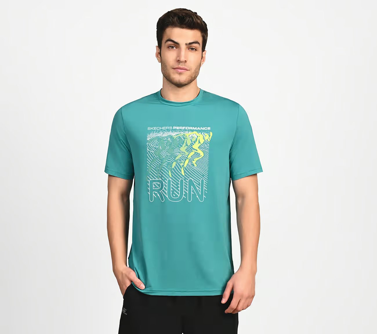 FIRFLY RUN TEE, LAVENDER/TURQUOISE Apparels Lateral View