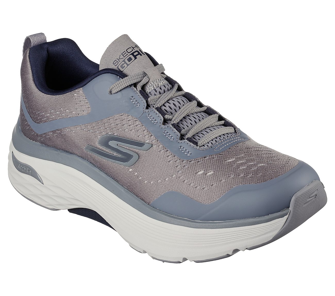 MAX CUSHIONING ARCH FIT, GREY/NAVY Footwear Lateral View