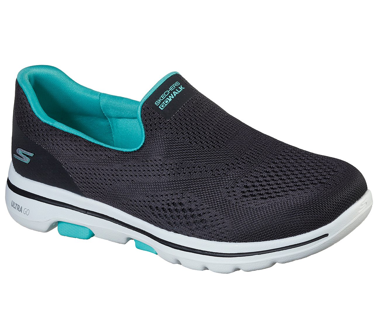 GO WALK 5, BLACK/TURQUOISE Footwear Right View