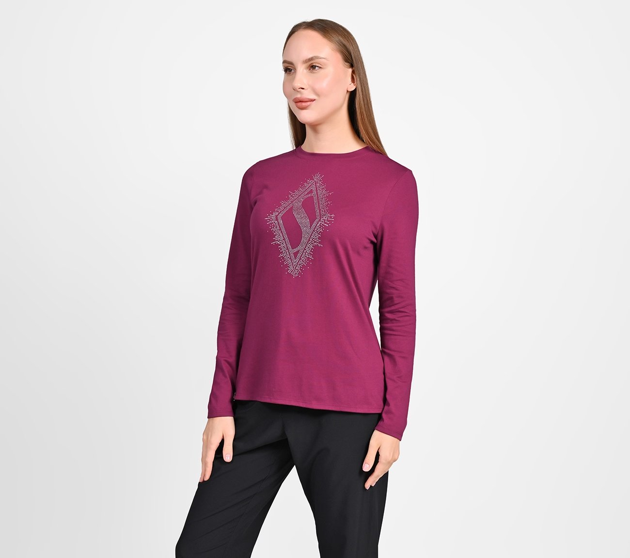 RHINESTONE BURST LS TEE, PINK/RED Apparel Top View