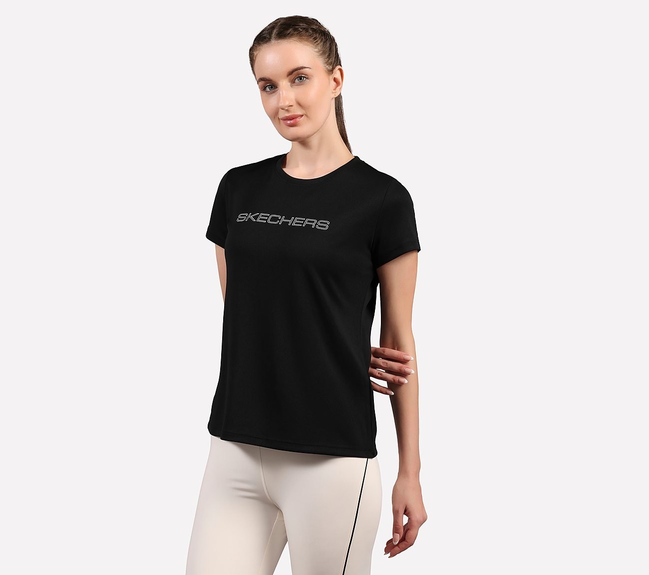 ROUND NECK BRANDED T SHIRT, BLACK Apparels Top View