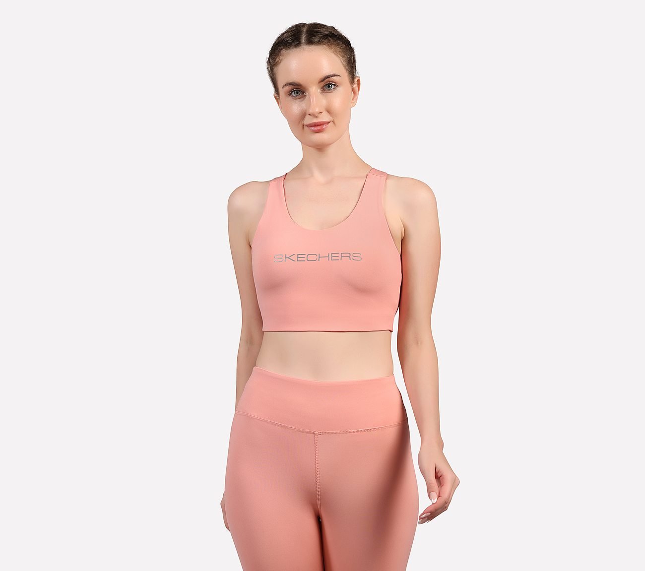 CHEST BRANDING CLEAN FINISH SPORT BRA, PURPLE/YELL Apparels Lateral View