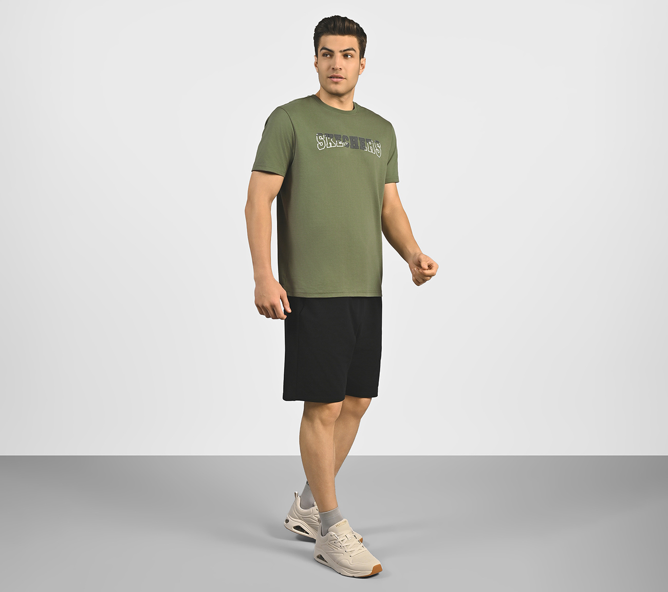 DUAL PRINT VARSITY GRAPHIC T-SHIRT, NATURAL/OLIVE Apparel Right View