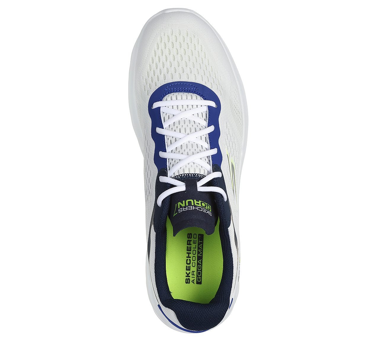 GO RUN 7, WHITE/NAVY Footwear Top View