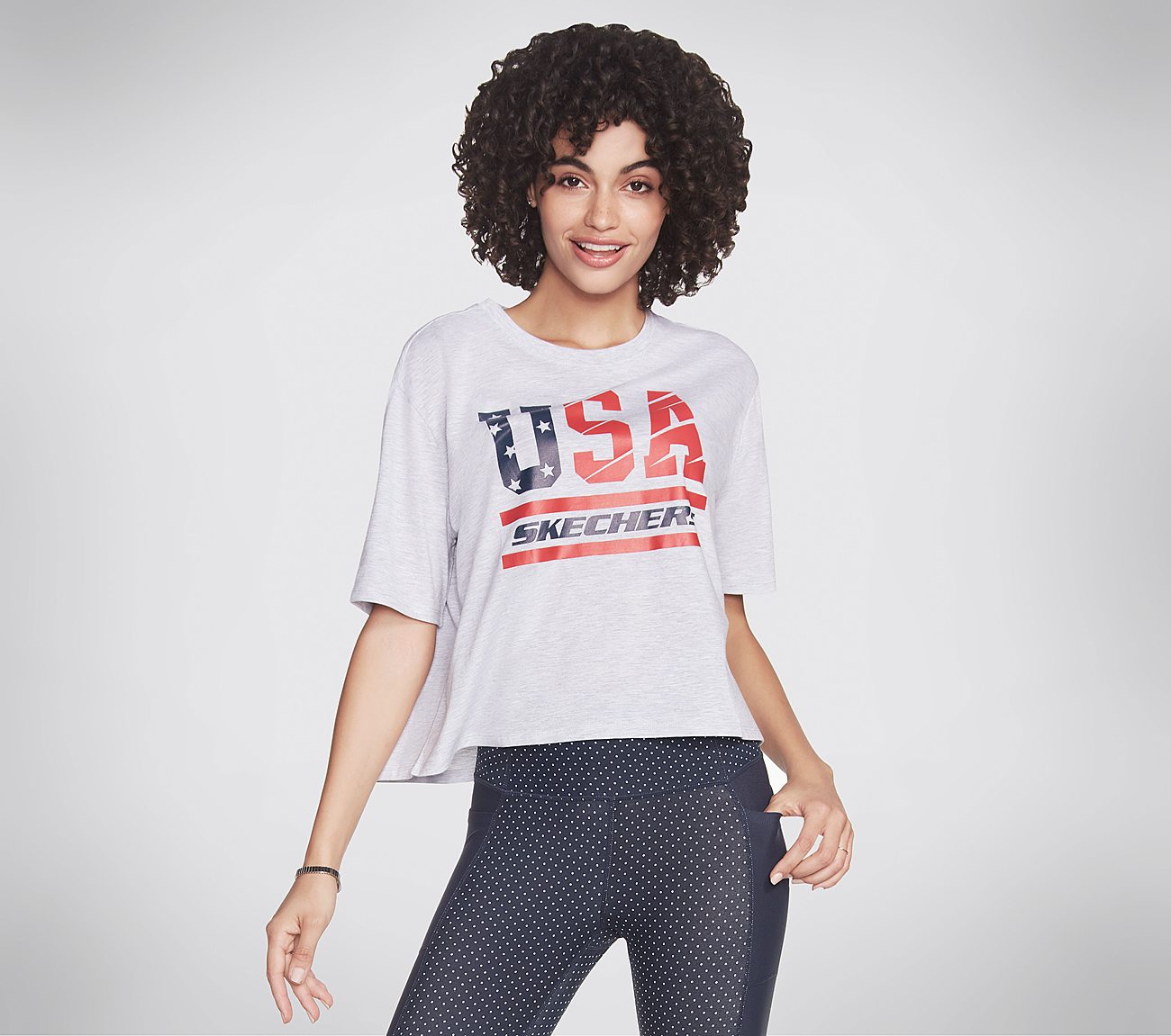 USA SKECHERS CROP, LIGHT GREY Apparels Lateral View