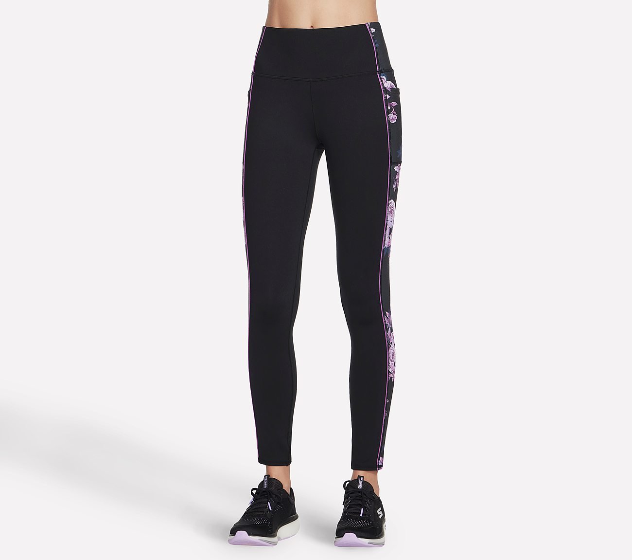 GOSTRETCH WINTER BLOOM LEGGING, BLACK/LAVENDER/PINK Apparels Lateral View