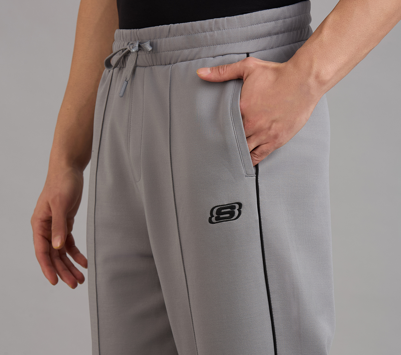 STRAIGHT SIDE SLIT PANTS, CHARCOAL/LT. GRAY Apparels Right View