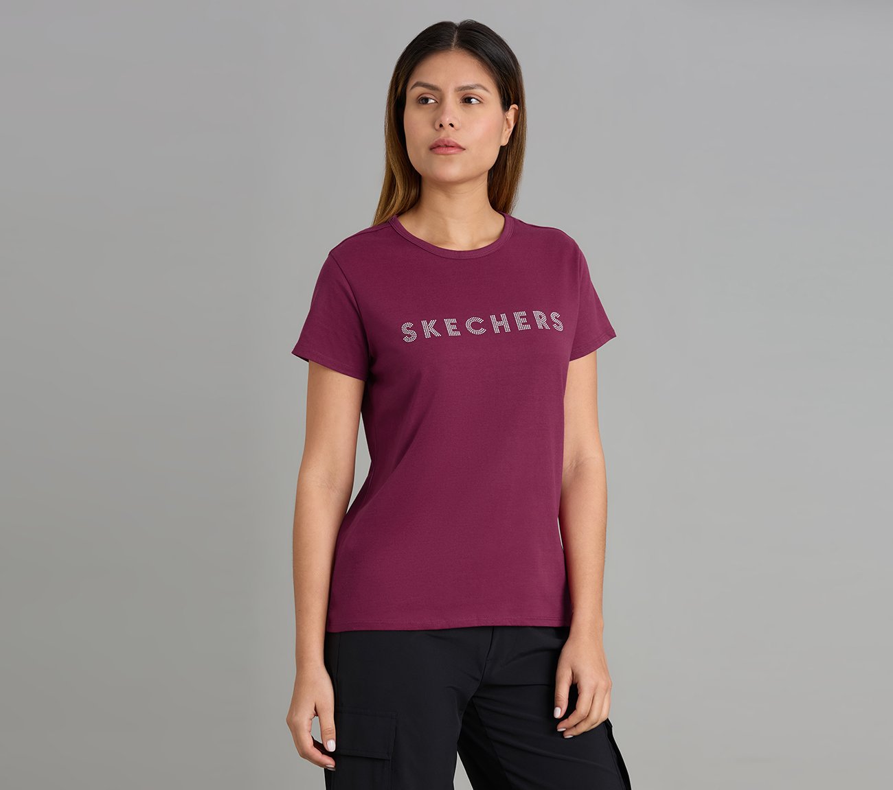 CREW NECK DIAMONTE T-SHIRT, BURGUNDY/PINK