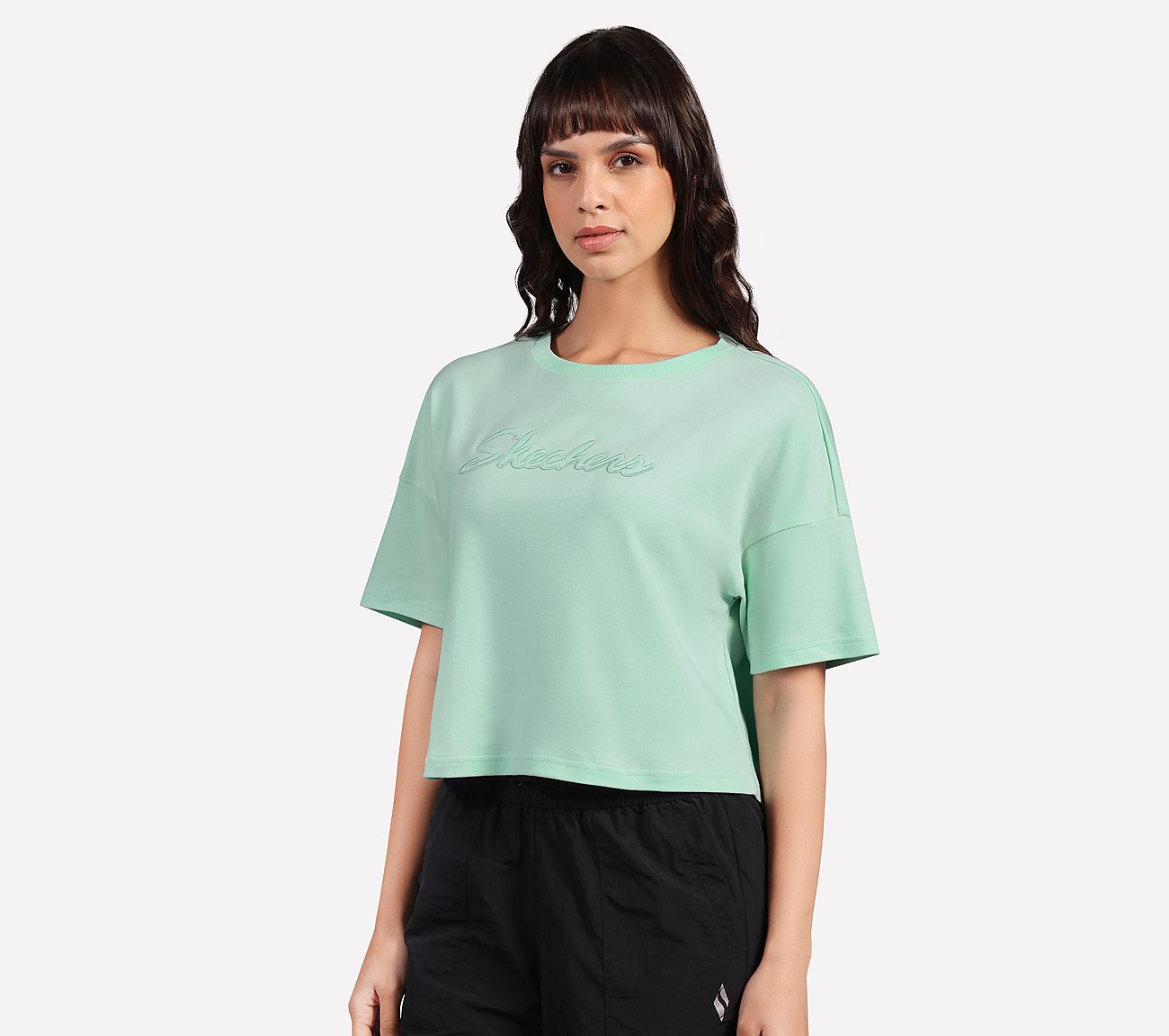 EMBROIDERED BOXY FIT T-SHIRT, AQUA/PURPLE