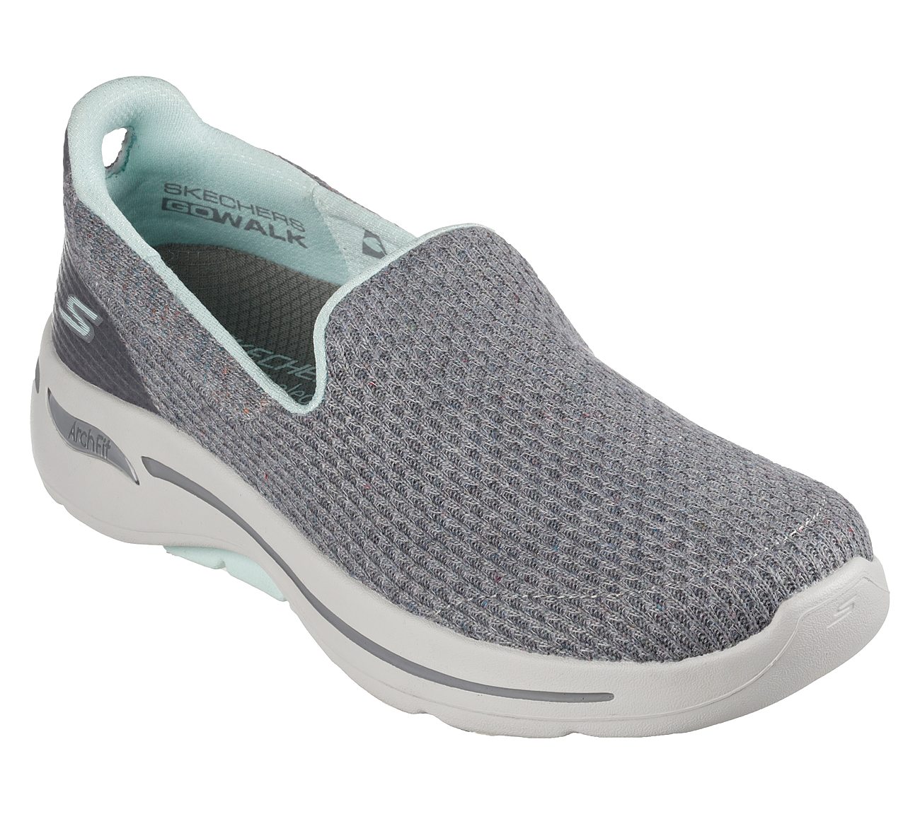 GO WALK ARCH FIT - OUR EARTH, GREY/AQUA Footwear Lateral View