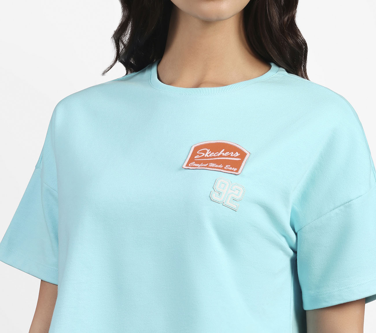 DROP SHOULDER BADGE T-SHIRT, SILVER/PURPLE/TURQUOISE Apparel Right View