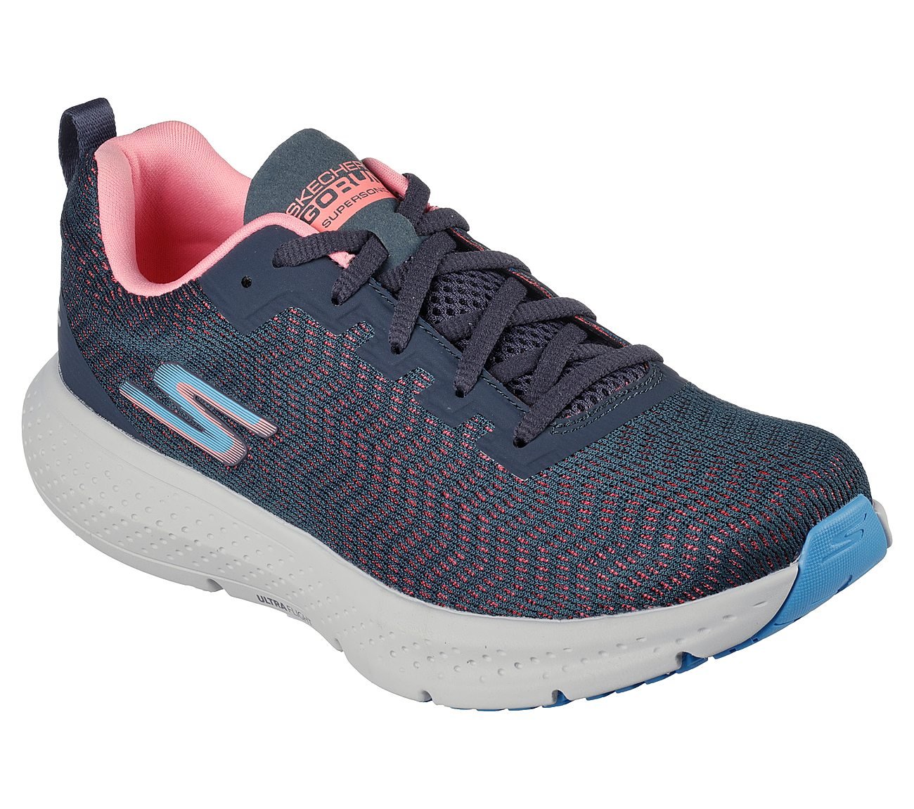 GO RUN SUPERSONIC, CHARCOAL/PINK Footwear Right View