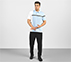 CUT AND SEW POLO, CHARCOAL/LT. BLUE