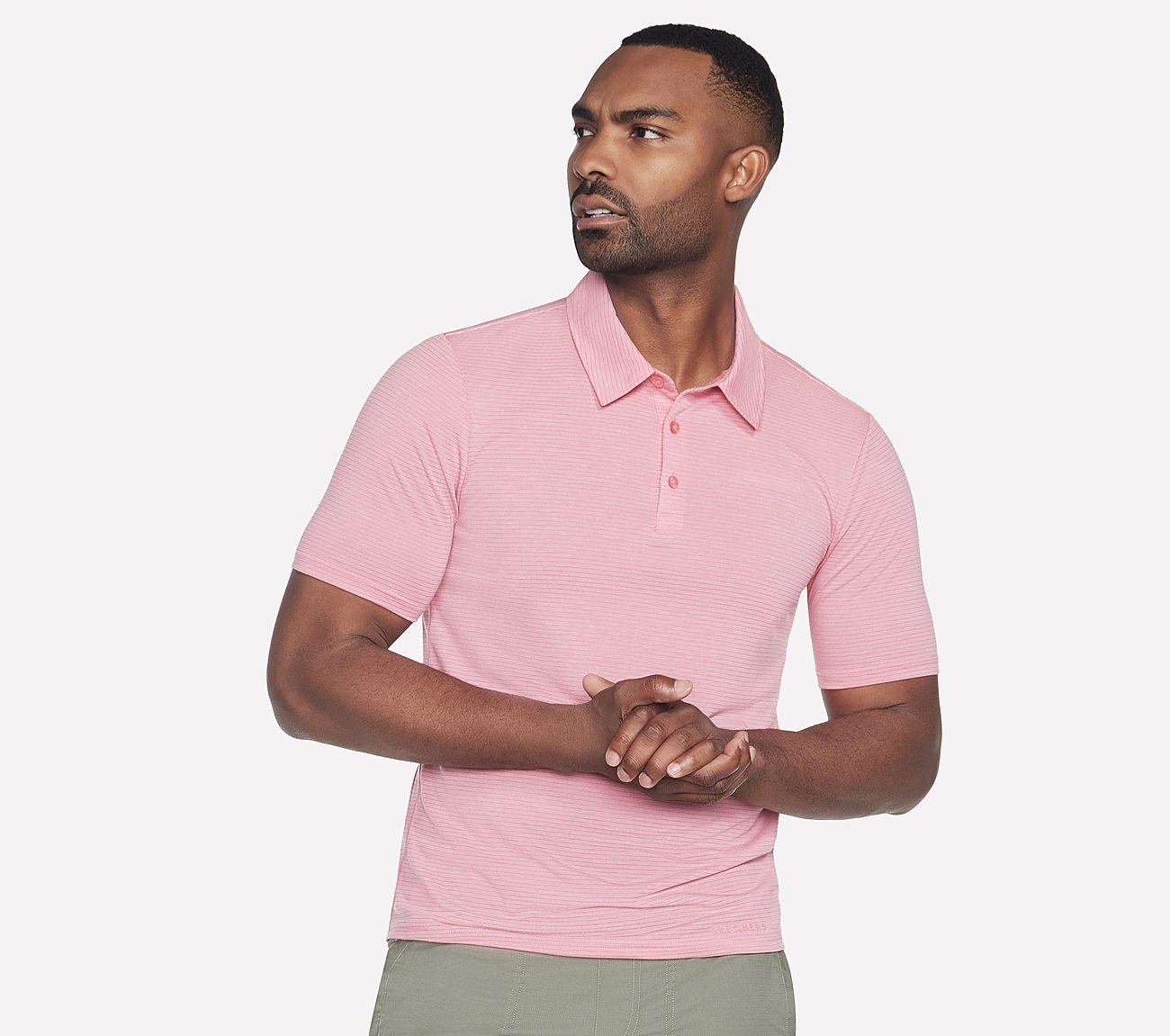 GODRI PREMIER STRIPE POLO, MAUVE/NATURAL Apparel Lateral View