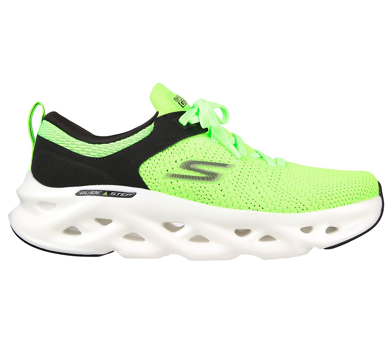 GO RUN SWIRL TECH-DASH CHARGE, LIME/BLACK Footwear Lateral View