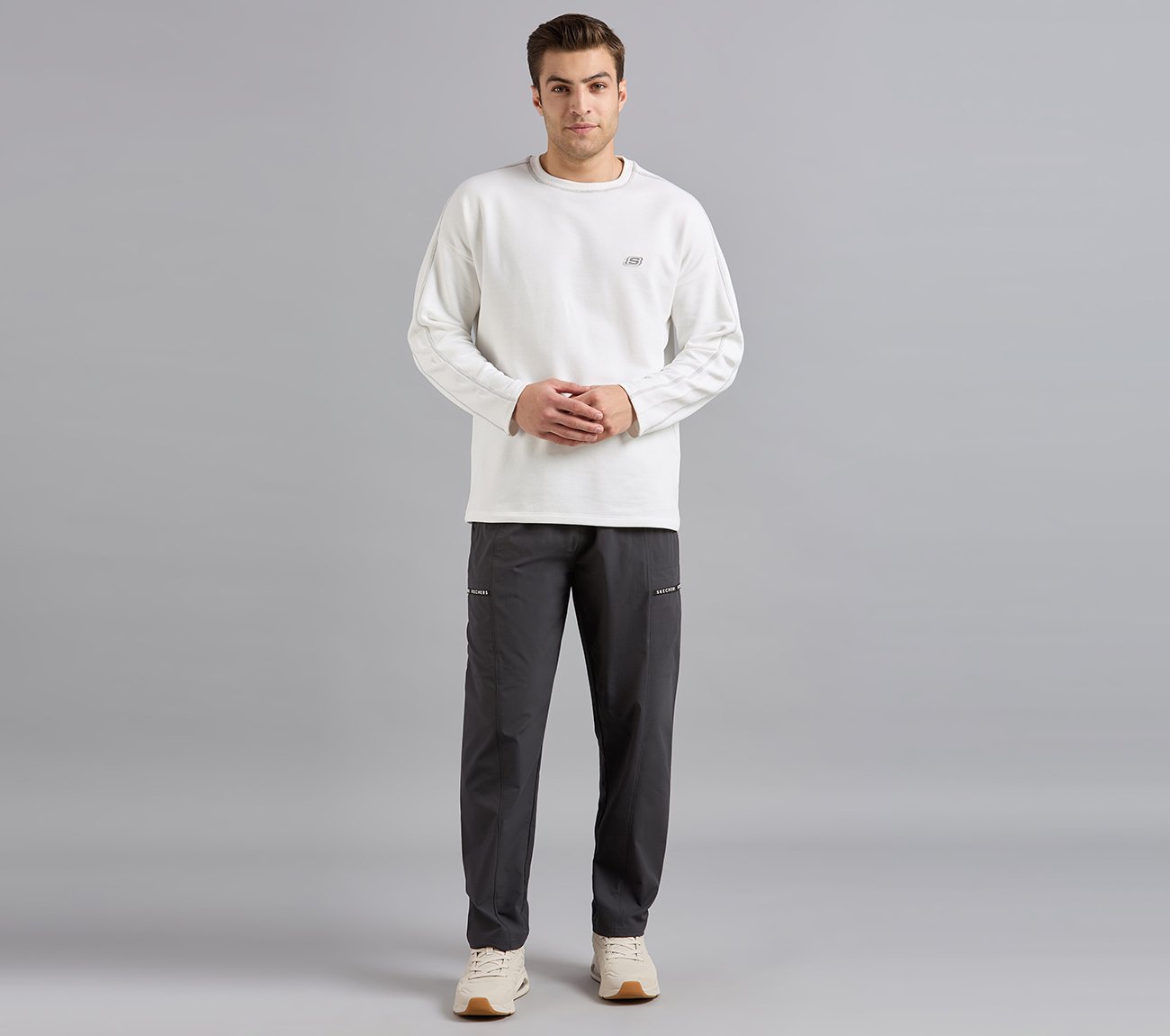OVERSIZED CONTRAST FLATLOCK TEE, WHITE