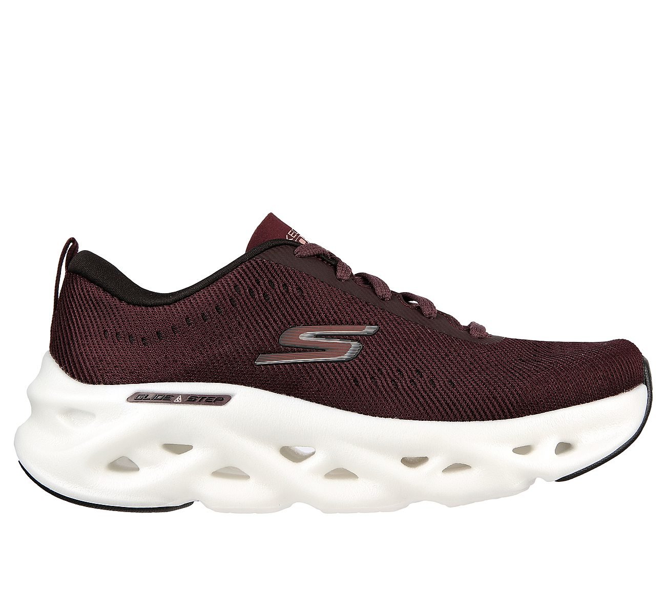 GO RUN SWIRL TECH, BBURGUNDY Footwear Lateral View