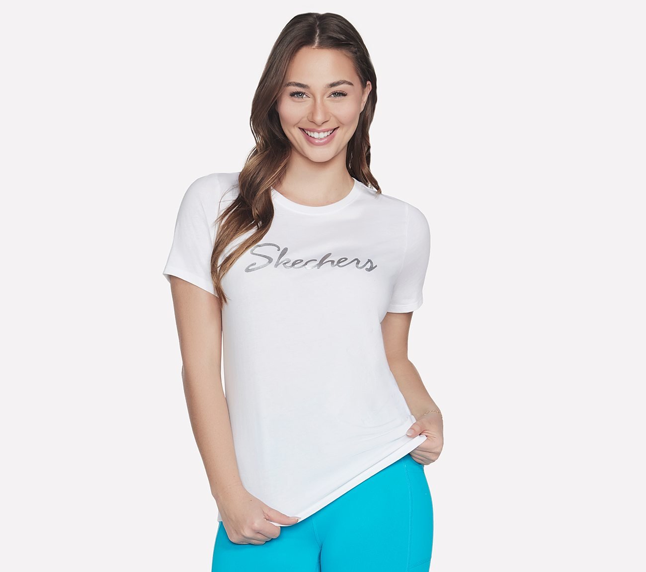 SKECHERS METALLIC LOGO T-SHIRT, WWWHITE Apparel Lateral View
