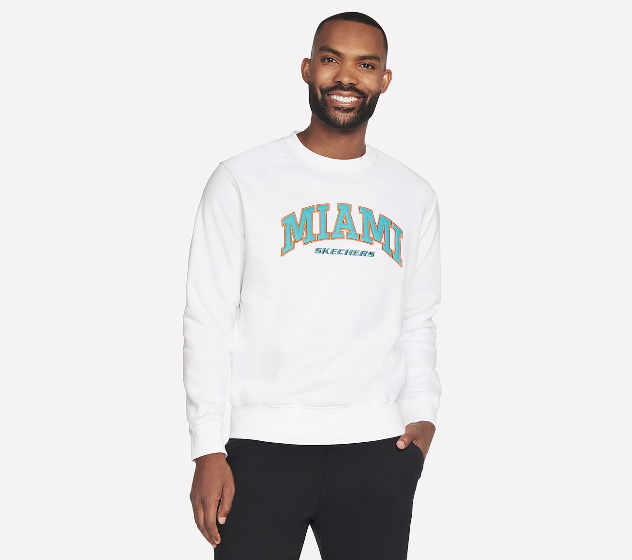 SKECH-SWEATS MIAMI CREW, WWWHITE Apparels Lateral View