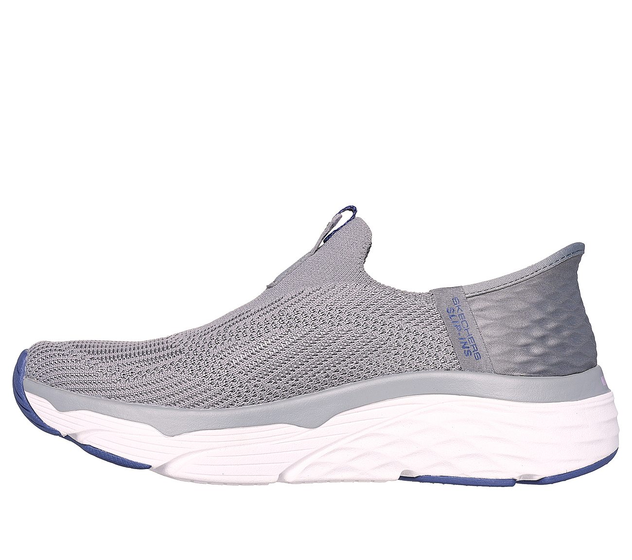 SKECHERS SLIP-INS: MAX CUSHIONING - SMOOTH, CHARCOAL/BLUE Footwear Left View
