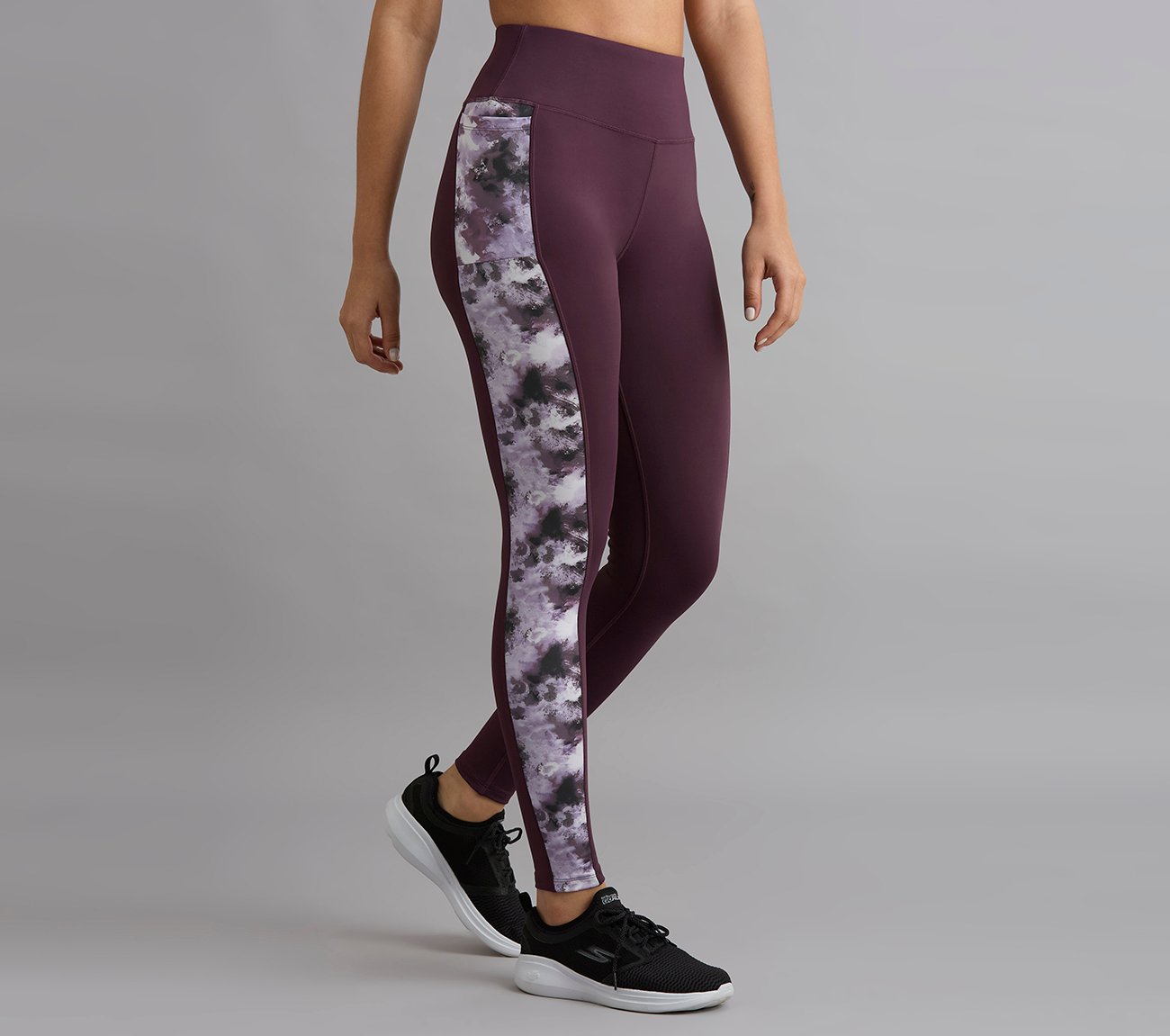 PRINTED PANEL LEGGING, WHITE/TURQ/PURPLE