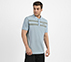 BRANDED DOUBLE PLACKET POLO, CHARCOAL/LT. BLUE