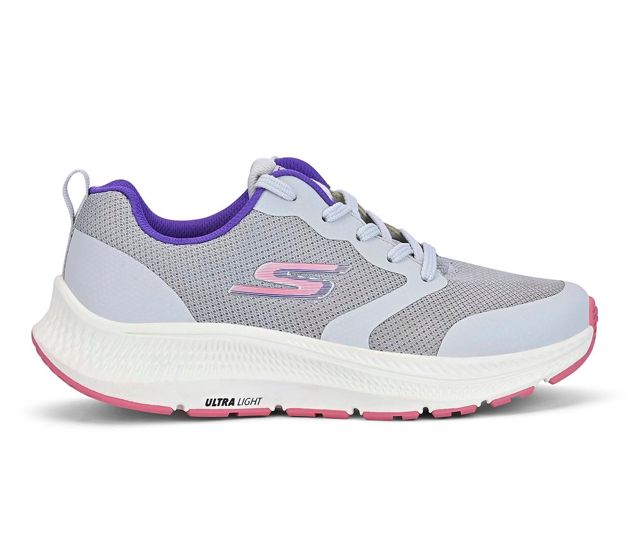 GO RUN CONSISTENT 2, GREY / PURPLE Footwear Lateral View