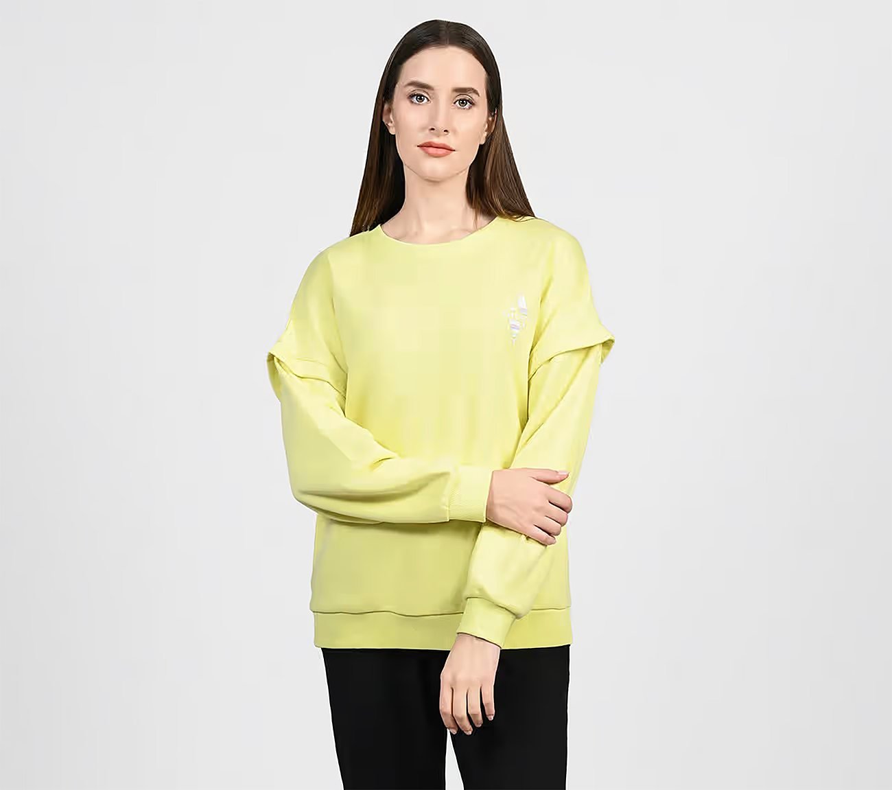 OASIS LAYERED SLEEVE SWEATSHIRT, MINT/YELLOW