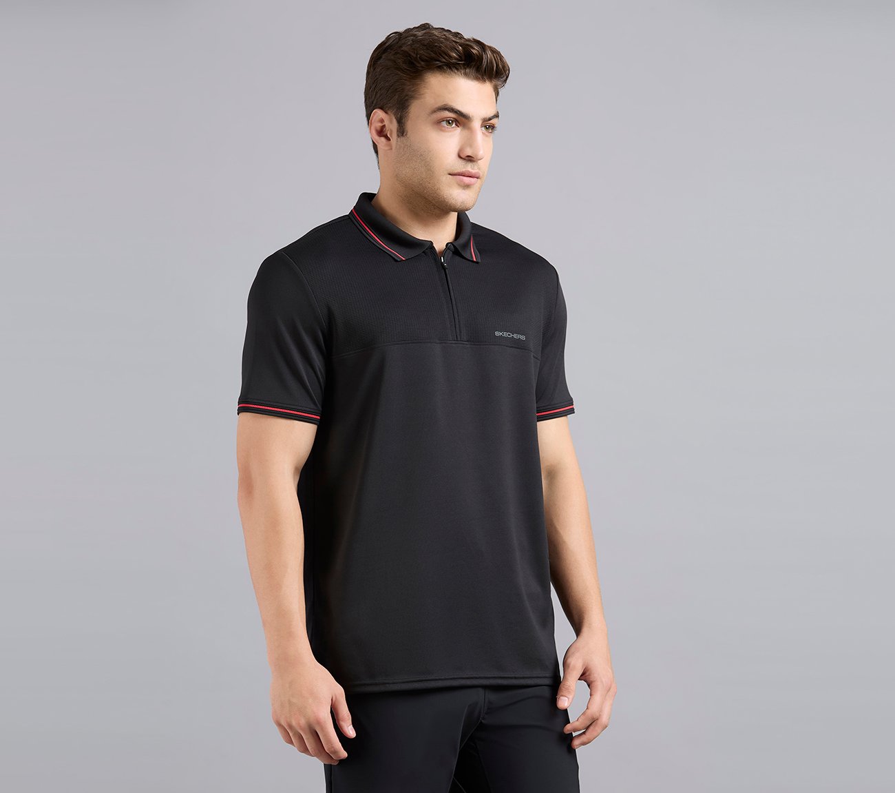 TONAL PANEL GOLF POLO, BLACK