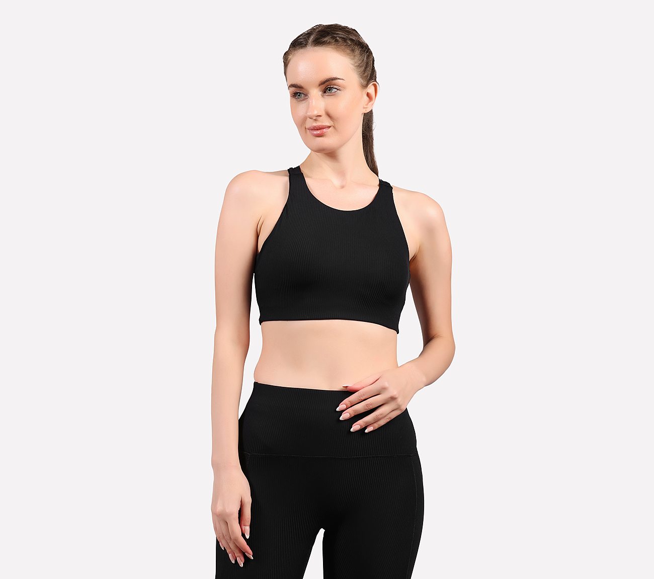 VERTICAL PATTERN SPORTS BRA, BLACK Apparels Lateral View