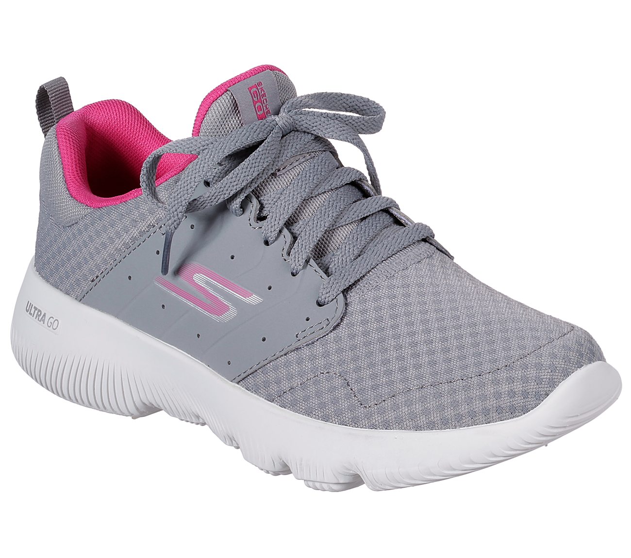 GO RUN FOCUS-APPROACH, GREY/PINK Footwear Lateral View