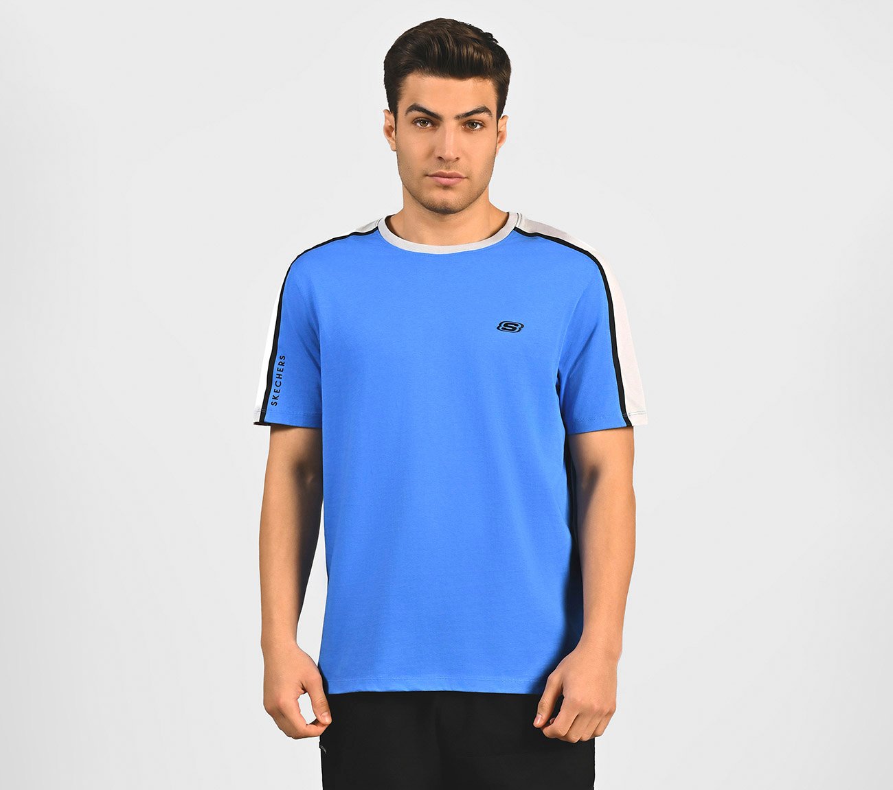 CONTRAST SHOULDER PANEL COTTON, BLUE/RED