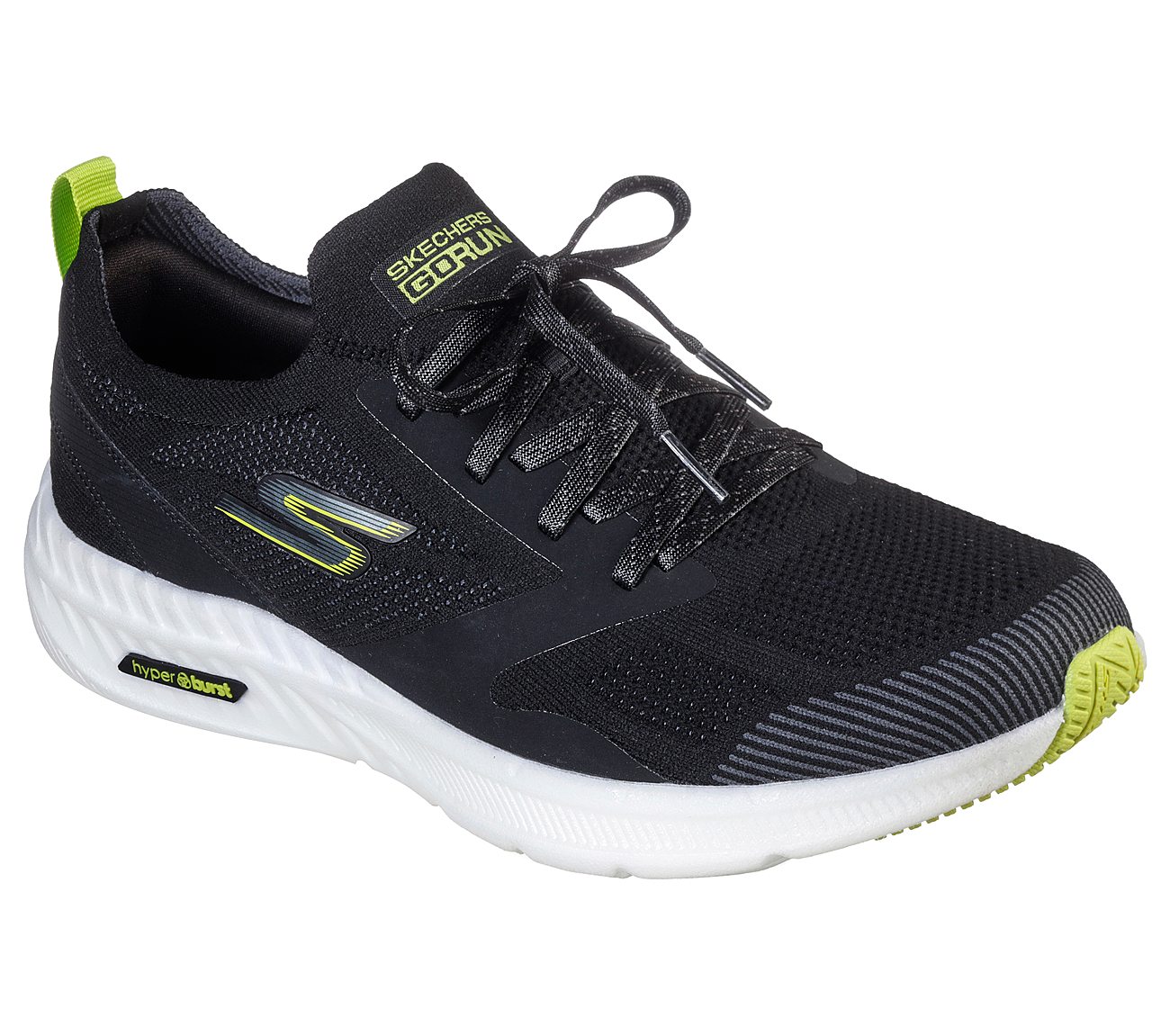 GO RUN HYPER BURST, BLACK/WHITE/LIME Footwear Lateral View