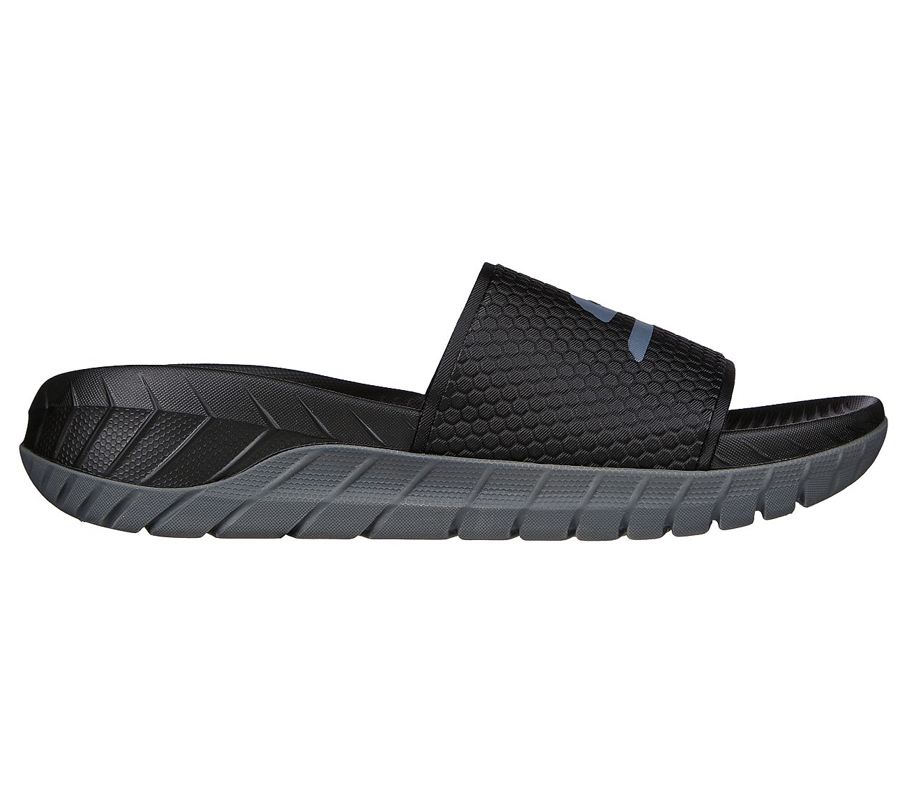 GO RECOVER SANDAL, BLACK/CHARCOAL Footwear Lateral View