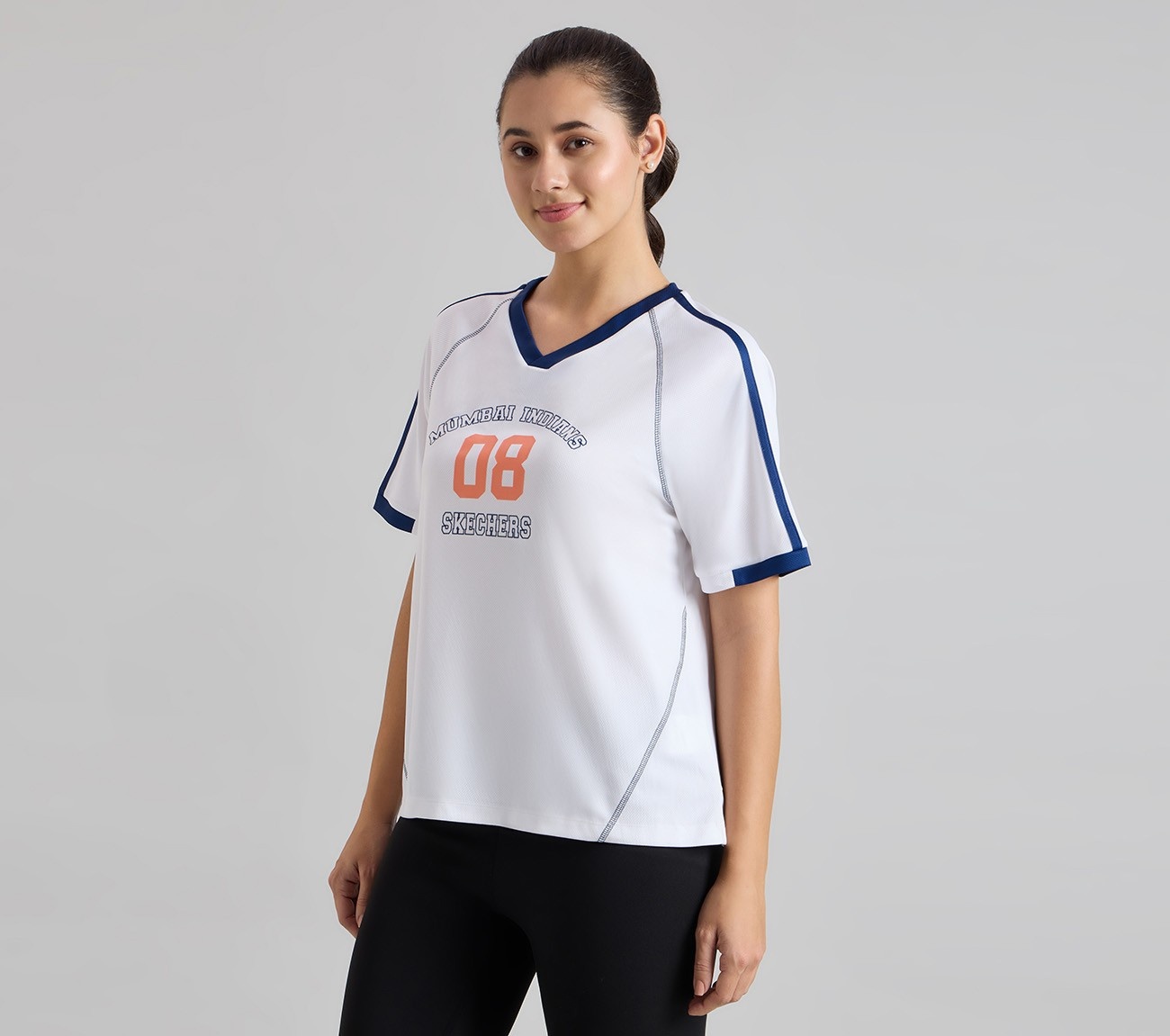 MUMBAI INDIANS V- NECK OVERSIZED TEE, WHITE