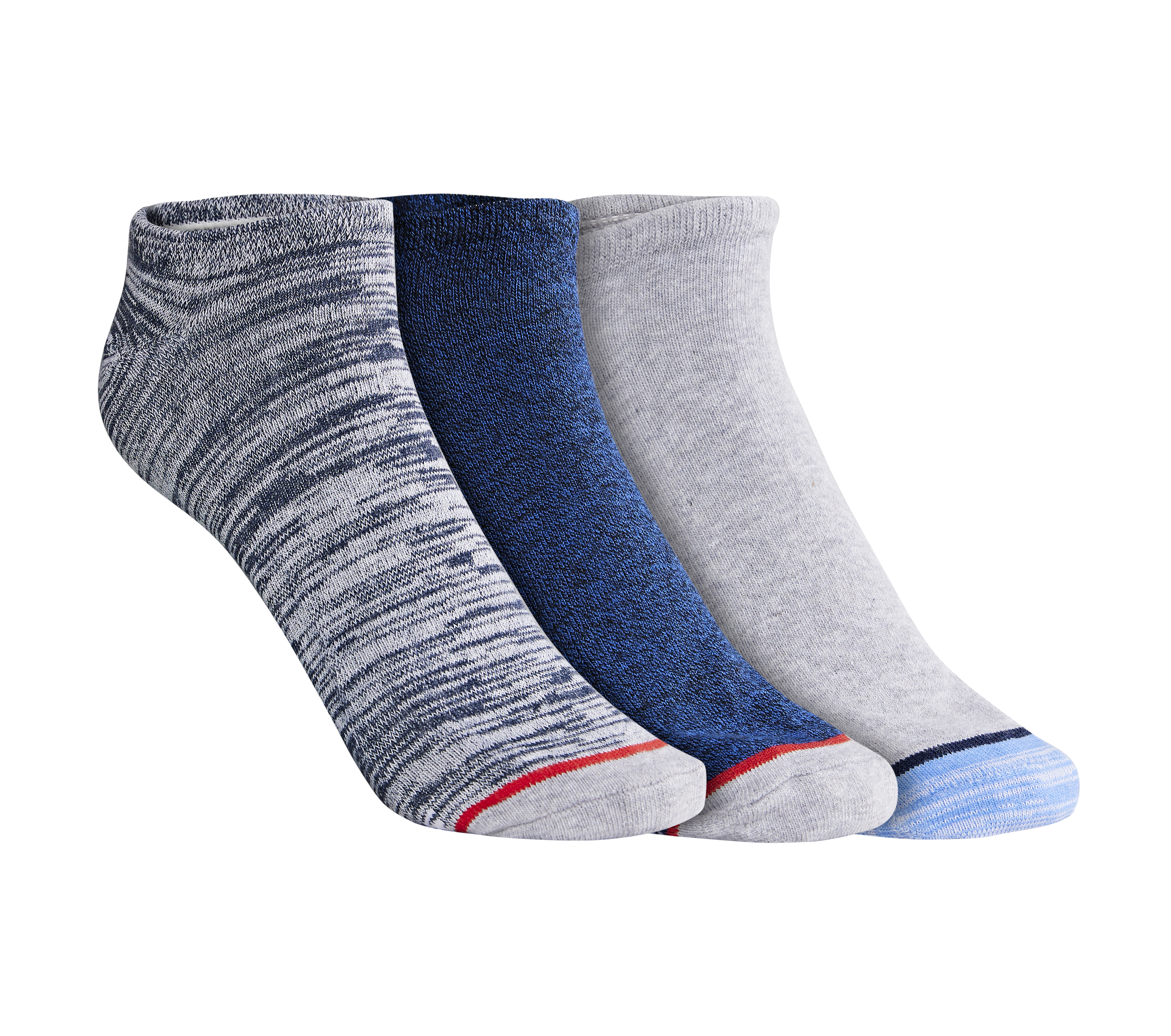 3PK MENS FLAT KNIT NO SHOW, BLUE/GREY Accessories Lateral View