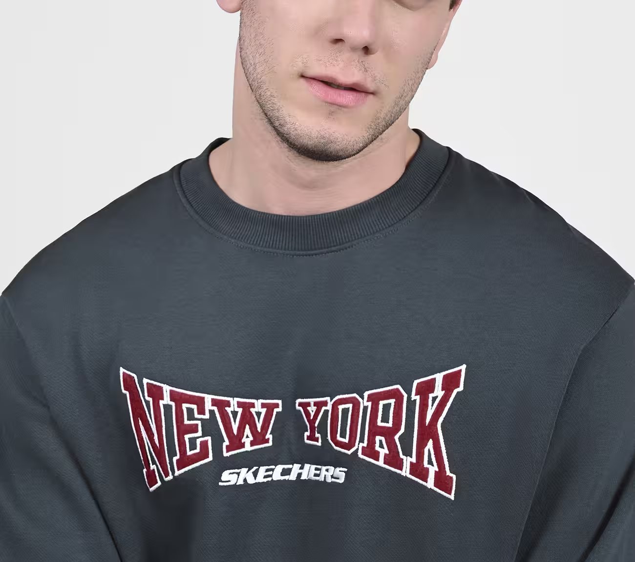 SKECH-SWEATS NY CREW, CHARCOAL/NAVY Apparels Right View