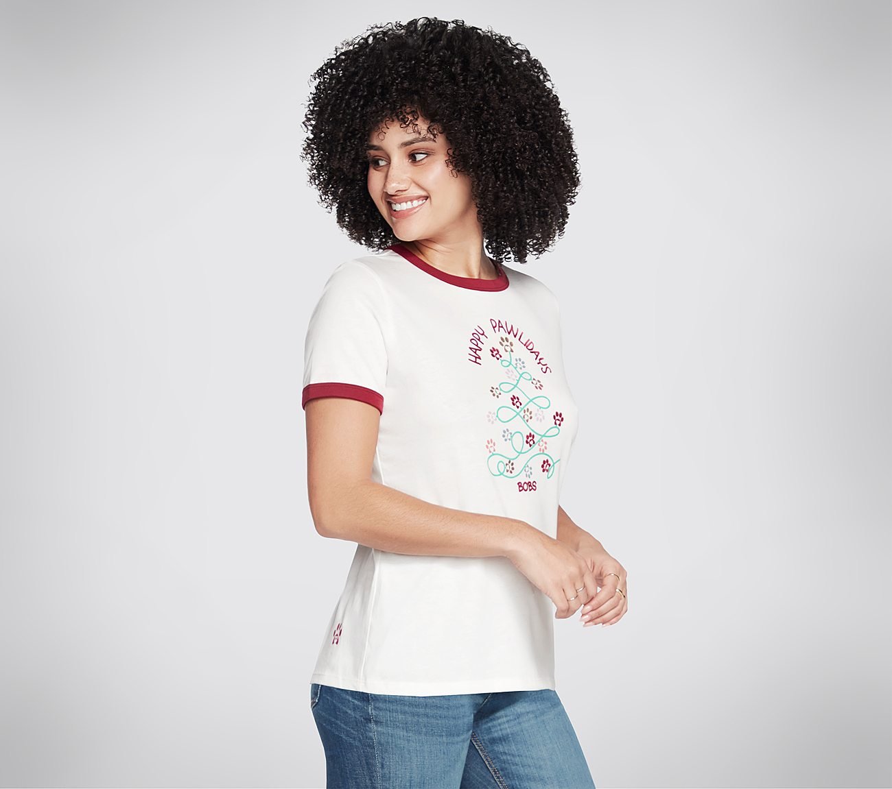 HAPPY PAWLIDAY RINGER T-SHIRT, OOFF WHITE