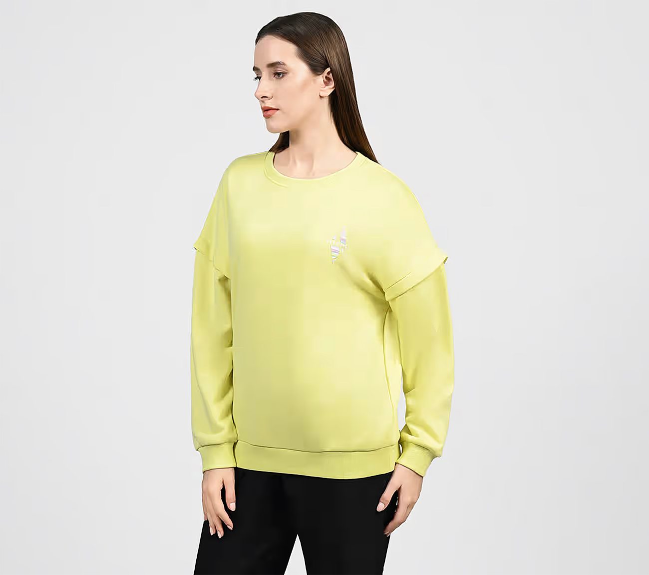 OASIS LAYERED SLEEVE SWEATSHIRT, MINT/YELLOW