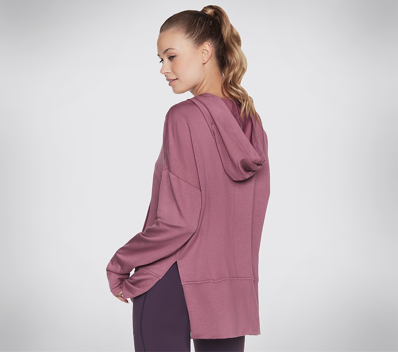 SKECHLUXE RESTFUL LONG SLEEVE, DARK MAUVE Apparel Top View