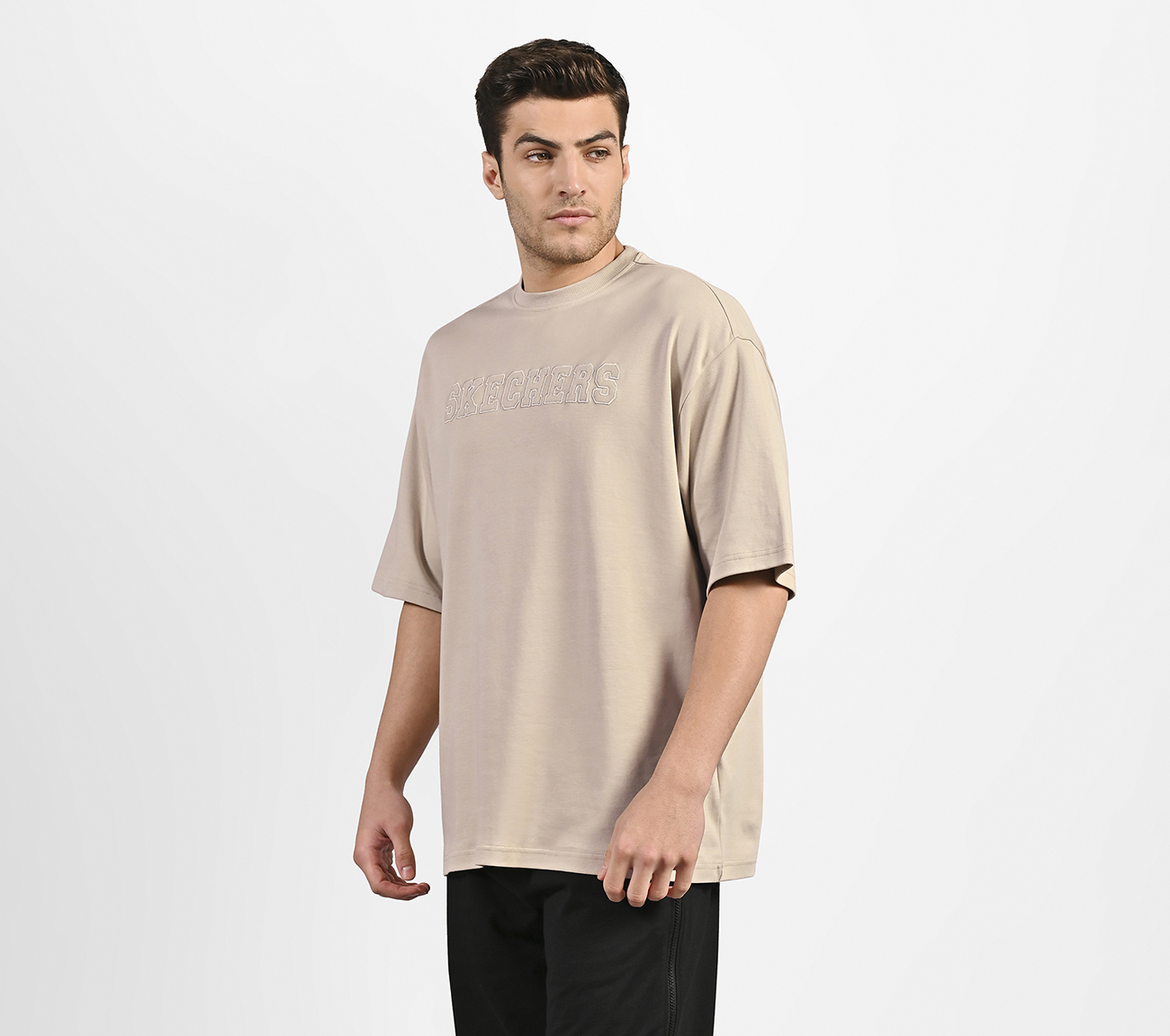 OVERSIZED SKECHERS T-SHIRT, NATURAL/SILVER Apparel Top View