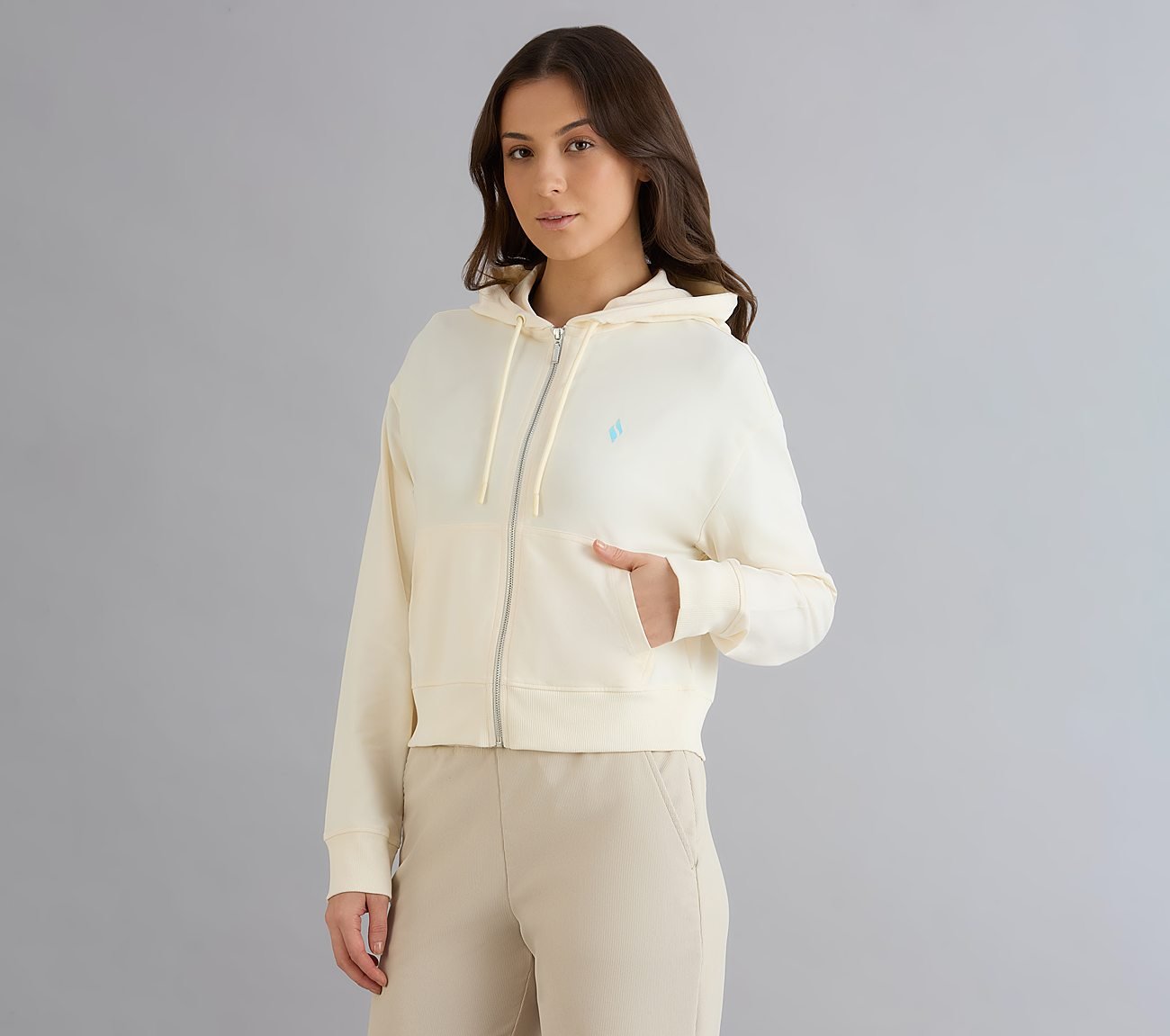 FRONT OPEN BRANDED HOODIE, WHITE Apparel Top View