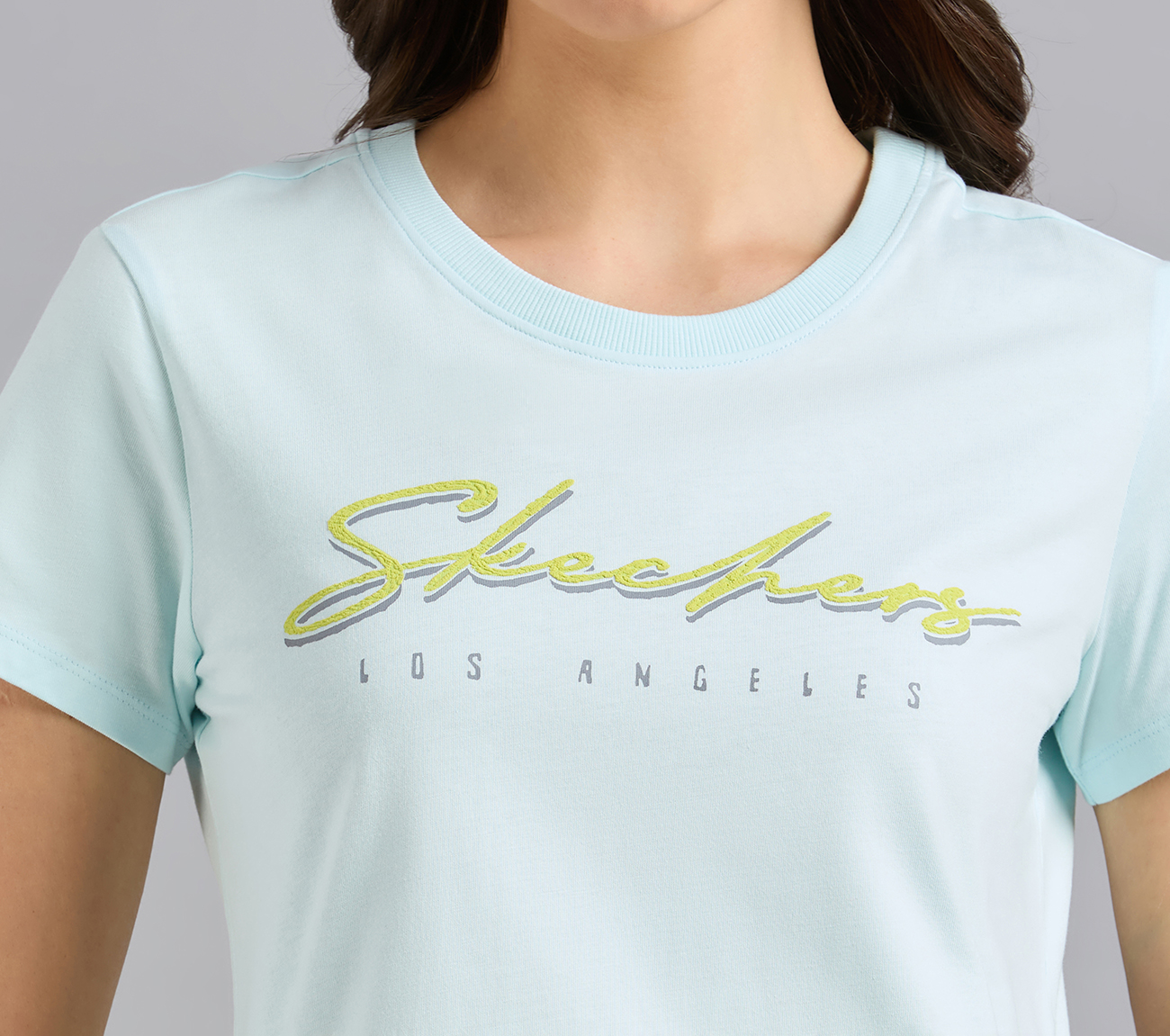 SKECHERS HAND PAINTED TEE, GRAY/AQUA/PINK Apparel Right View