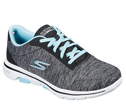 GO WALK 5-TRUE, BLACK/AQUA Footwear Lateral View