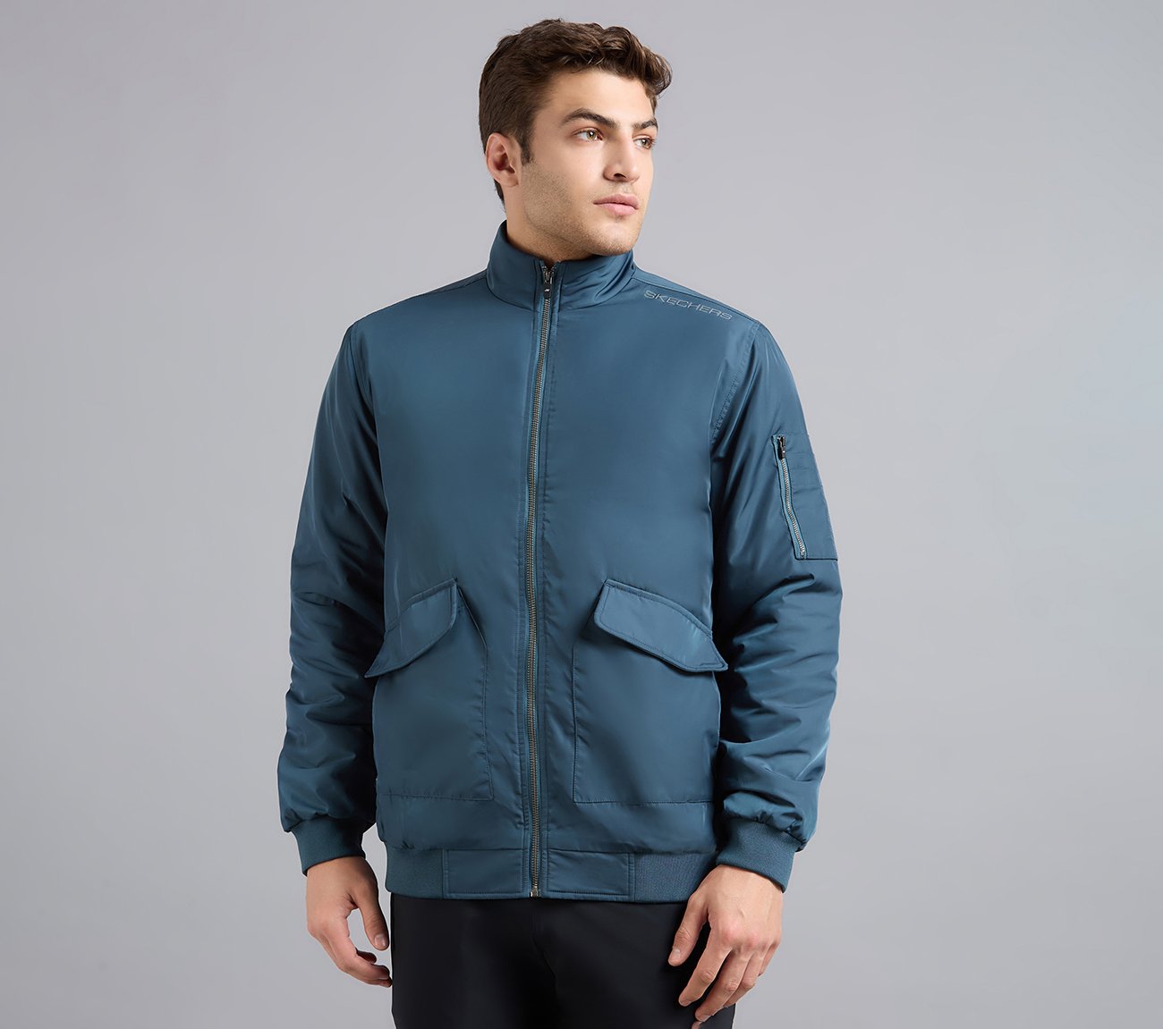 DOUBLE POCKET JACKET, TAUPE/BLUE Apparels Lateral View