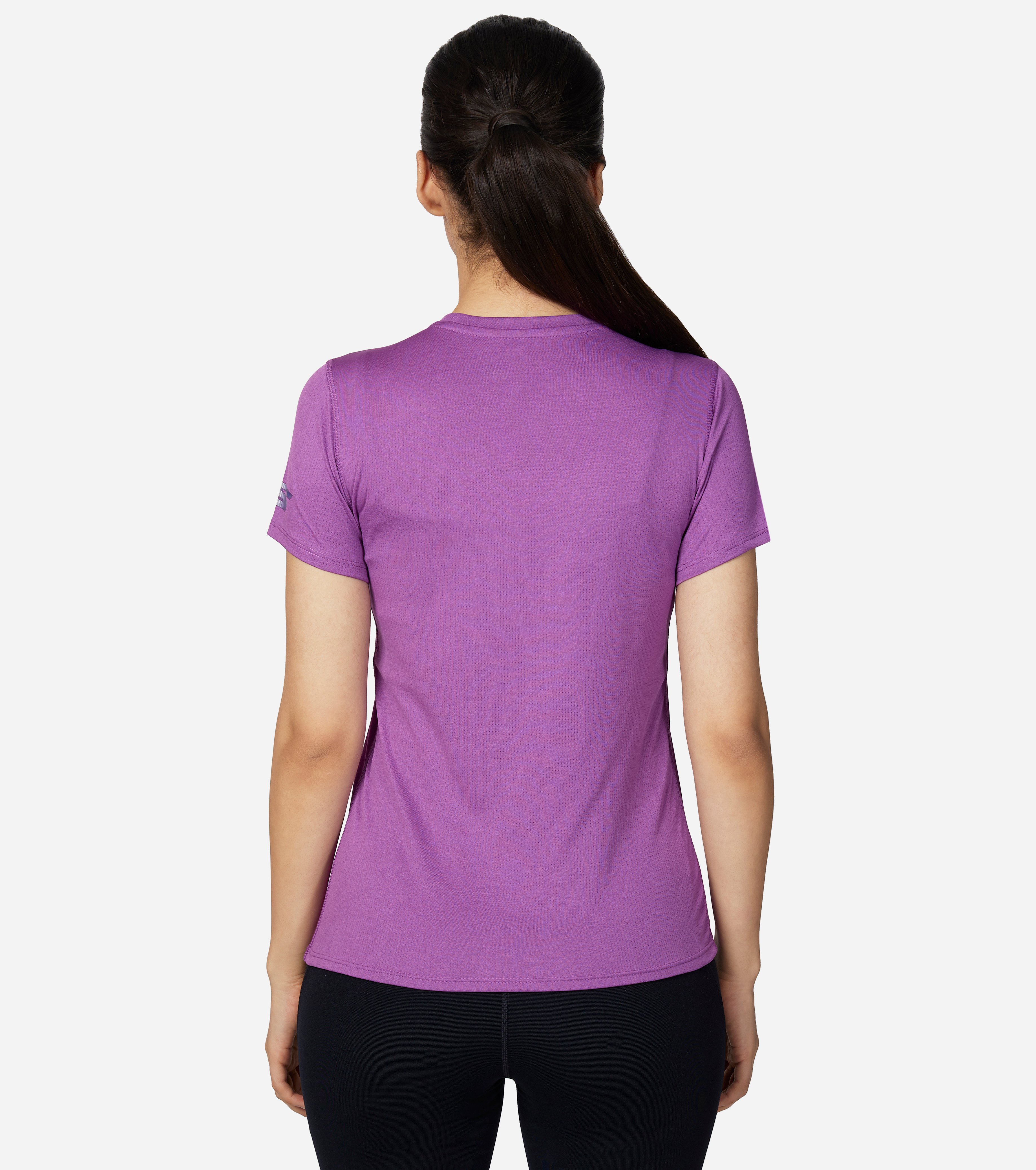 WOMENS ELITE TEE, PURPLE/HOT PINK Apparels Bottom View