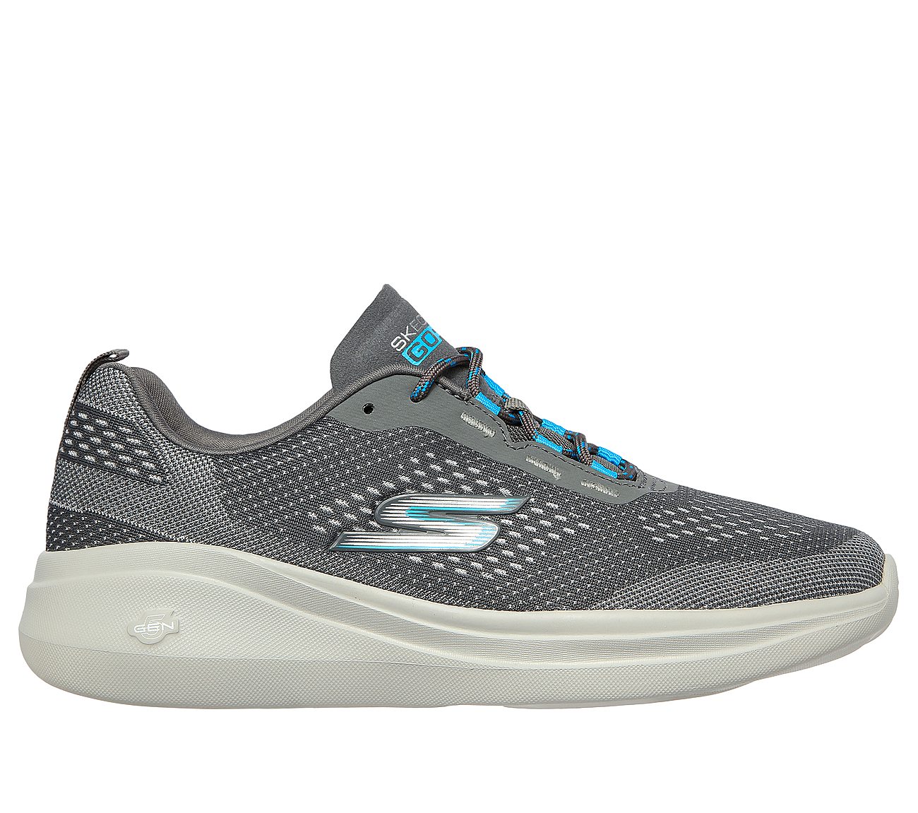 GO RUN FAST - LASER, CHARCOAL/AQUA Footwear Lateral View