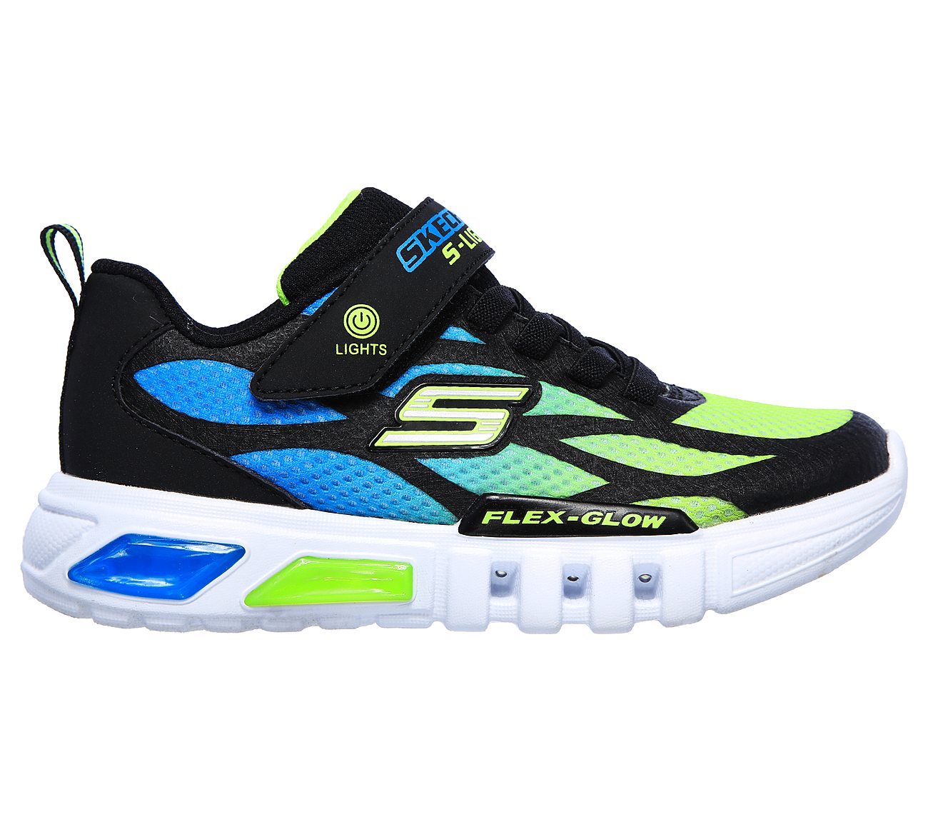 FLEX-GLOW - DEZLOM, BLACK/BLUE/LIME Footwear Right View